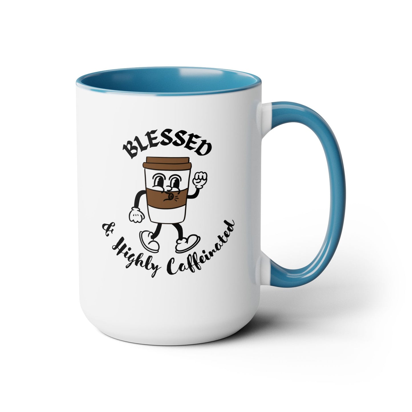 Blessed & Highly Caffeinated Mug:  Faithful Gift, Office Gift, Christian Coffee Mug, Two-Tone Coffee Mugs, 15oz