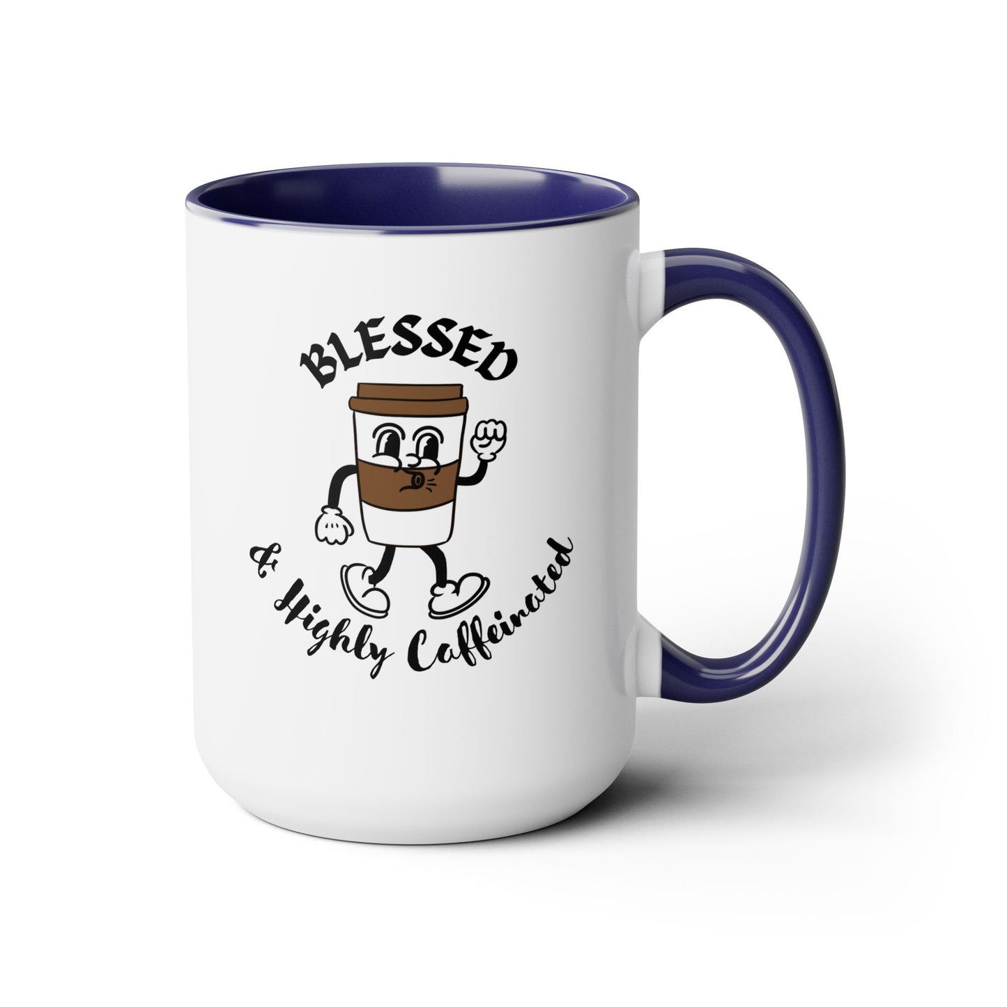 Blessed & Highly Caffeinated Mug:  Faithful Gift, Office Gift, Christian Coffee Mug, Two-Tone Coffee Mugs, 15oz
