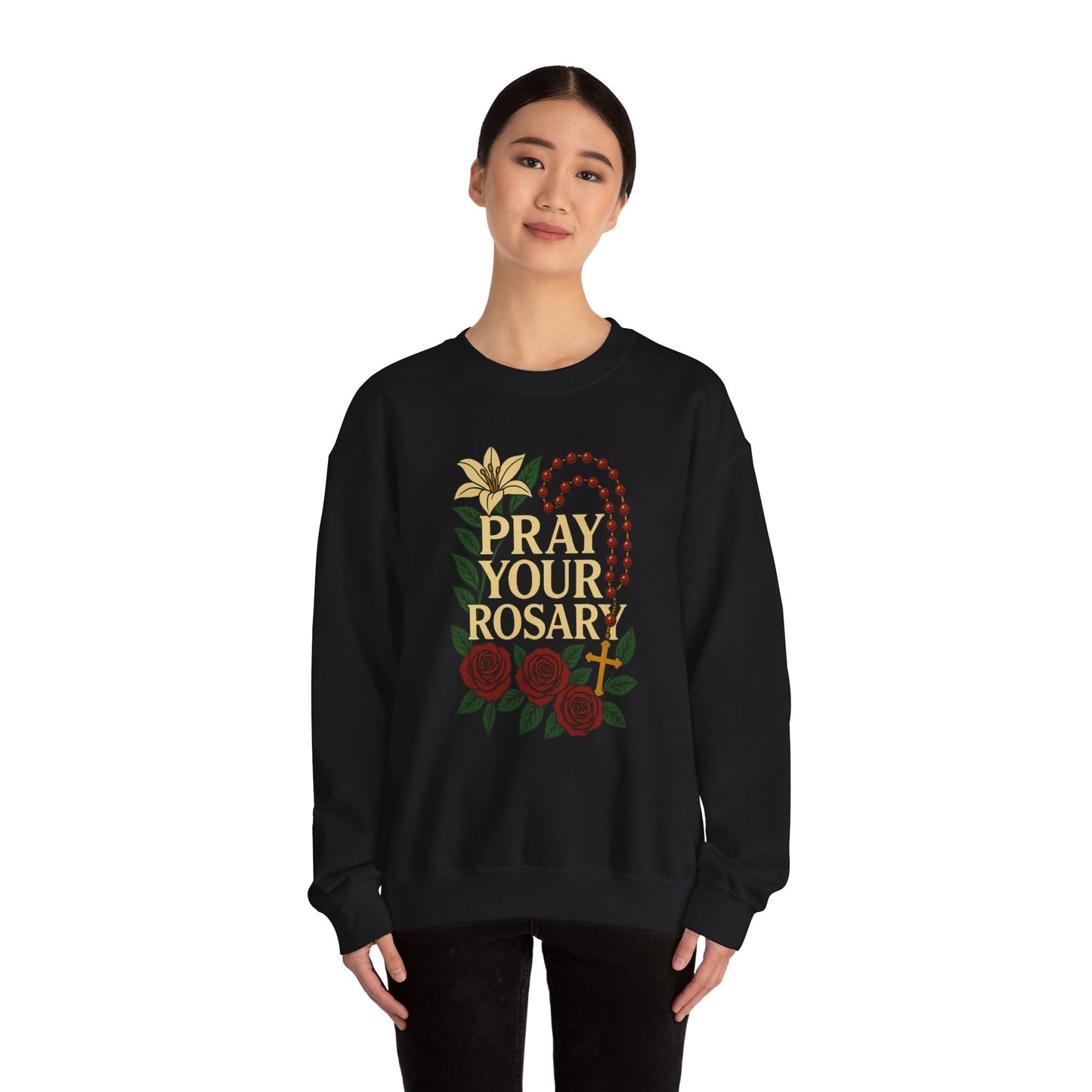 Pray Your Rosary Sweatshirt, Religious Crewneck, Christian Gift, Faith and Prayer Apparel, Cozy Spiritual Clothing, Perfect for Church