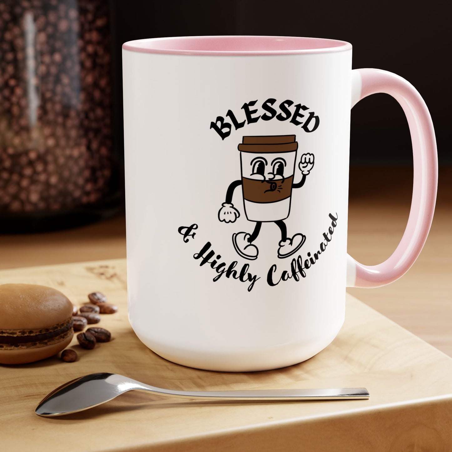 Blessed & Highly Caffeinated Mug:  Faithful Gift, Office Gift, Christian Coffee Mug, Two-Tone Coffee Mugs, 15oz