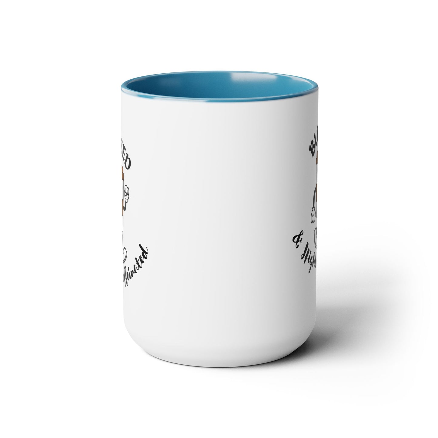 Blessed & Highly Caffeinated Mug:  Faithful Gift, Office Gift, Christian Coffee Mug, Two-Tone Coffee Mugs, 15oz