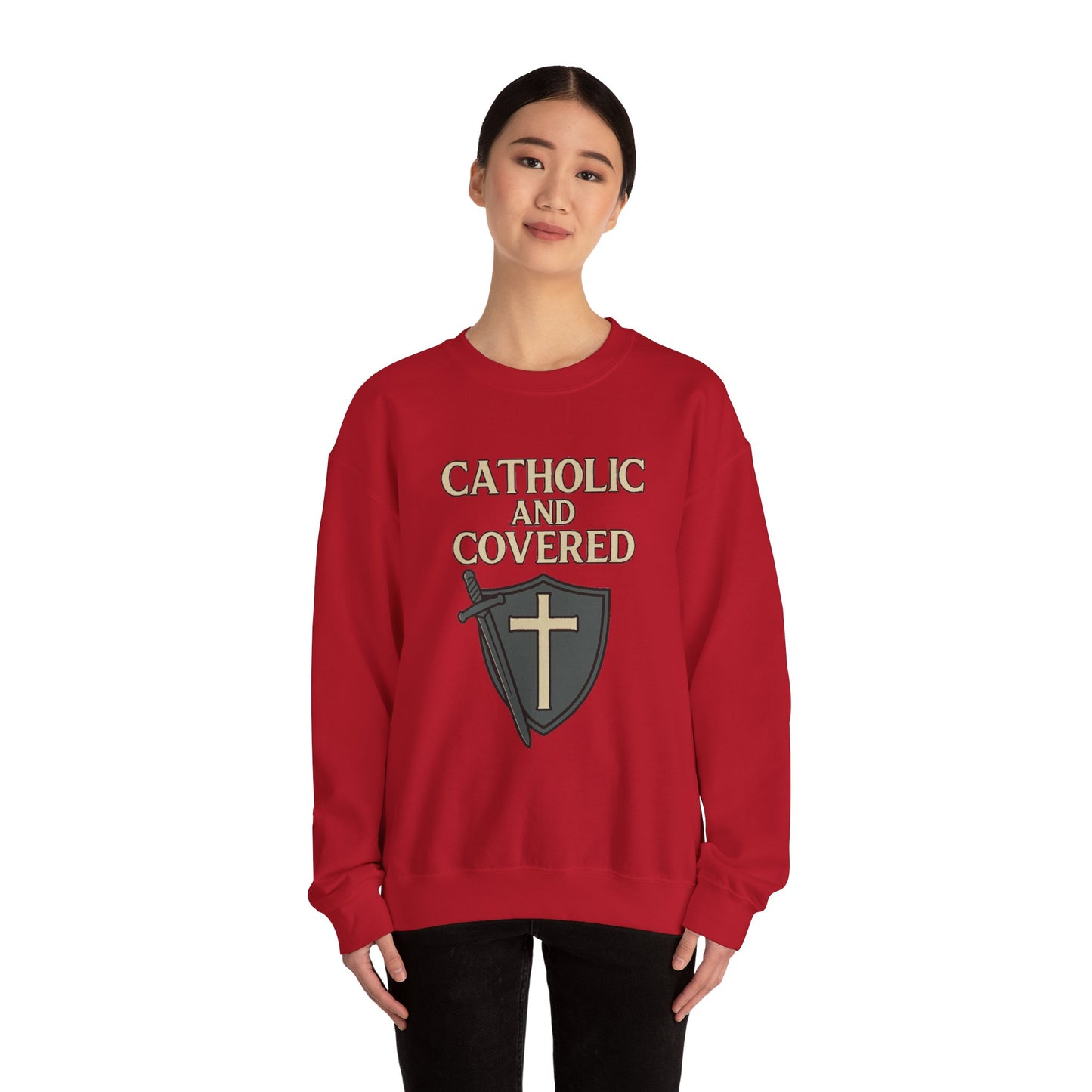 Catholic and Covered Sweatshirt, Religious Crewneck for Faith Lovers, Christian Gift for Holidays, Comfortable Everyday Wear, Unisex Apparel