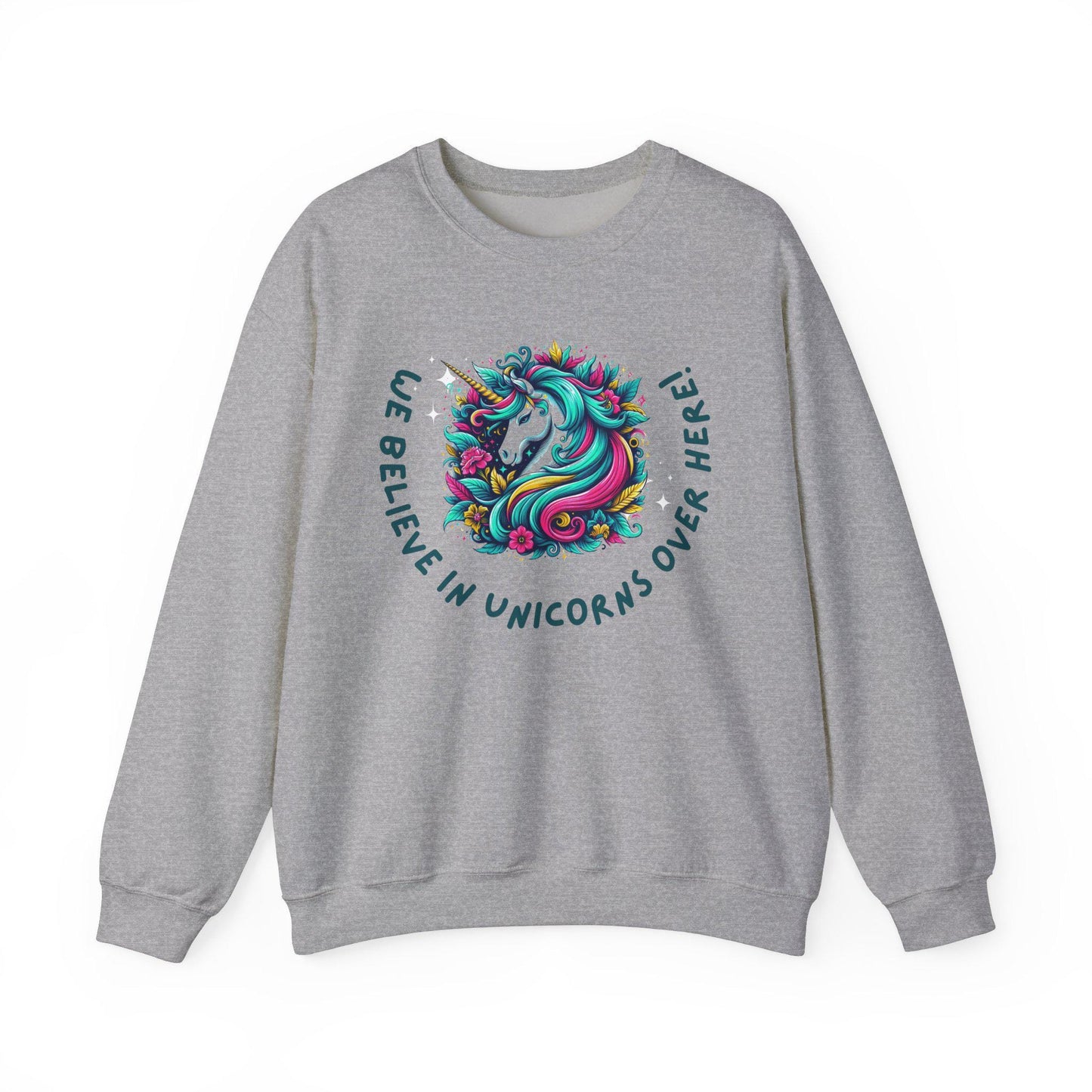 Unisex Unicorn Sweatshirt - We Believe in Unicorns, Cozy Crewneck for Magical Moments, Perfect Gift for Animal Lovers, Fun & Whimsical