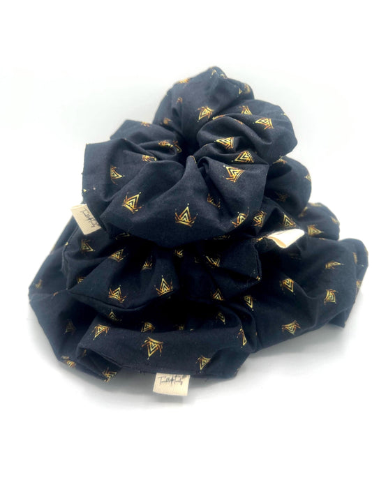 Black Crowns Scrunchie in Mini Regular and XL Sizes | Handmade Blue Hair Tie | Soft Durable Everyday Accessory | Gift for Her